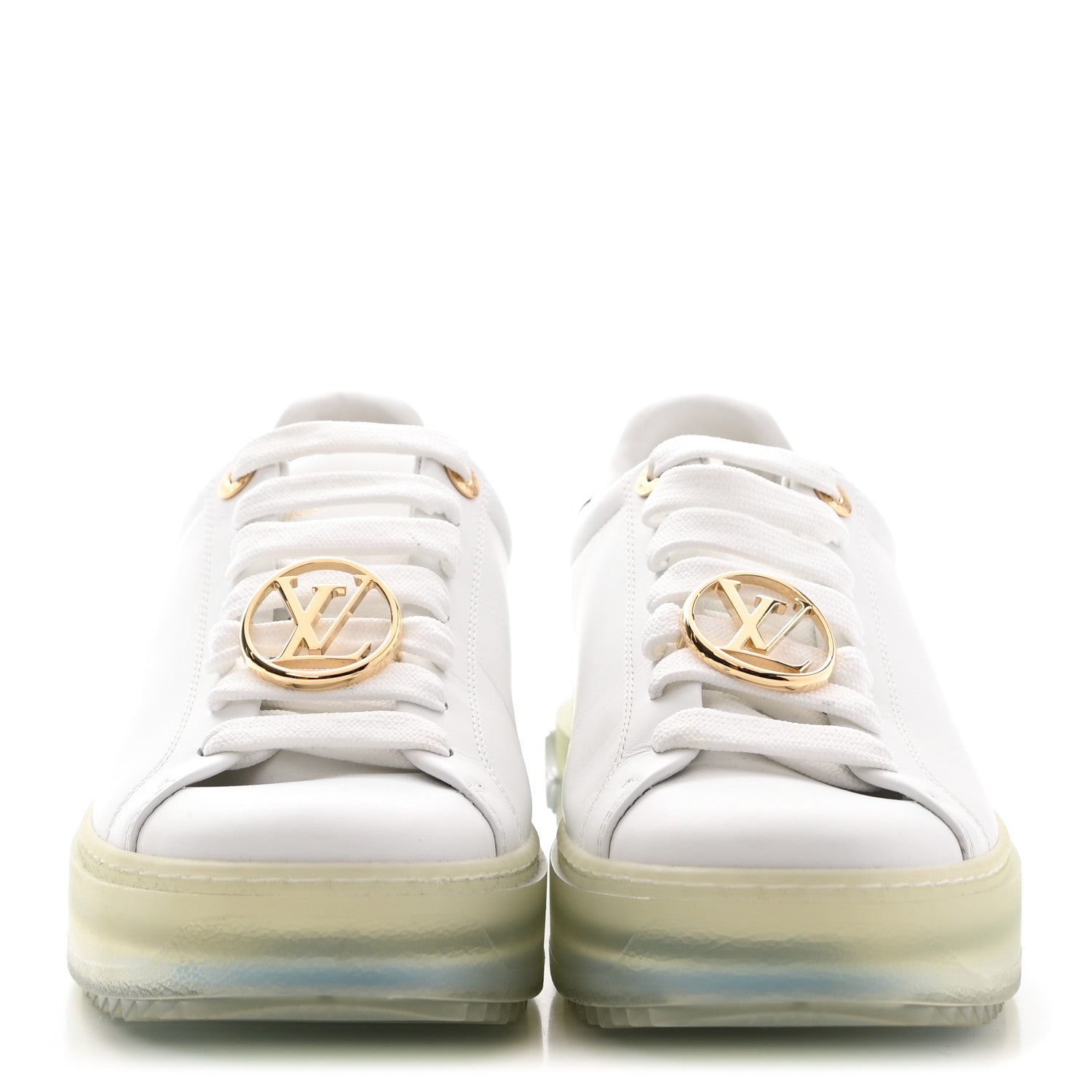 Louis Vuitton Lambskin Monogram Time Out Sneakers 37.5 White Light Blue 2 of 10