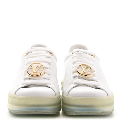 Louis Vuitton Lambskin Monogram Time Out Sneakers 37.5 White Light Blue 2 of 10