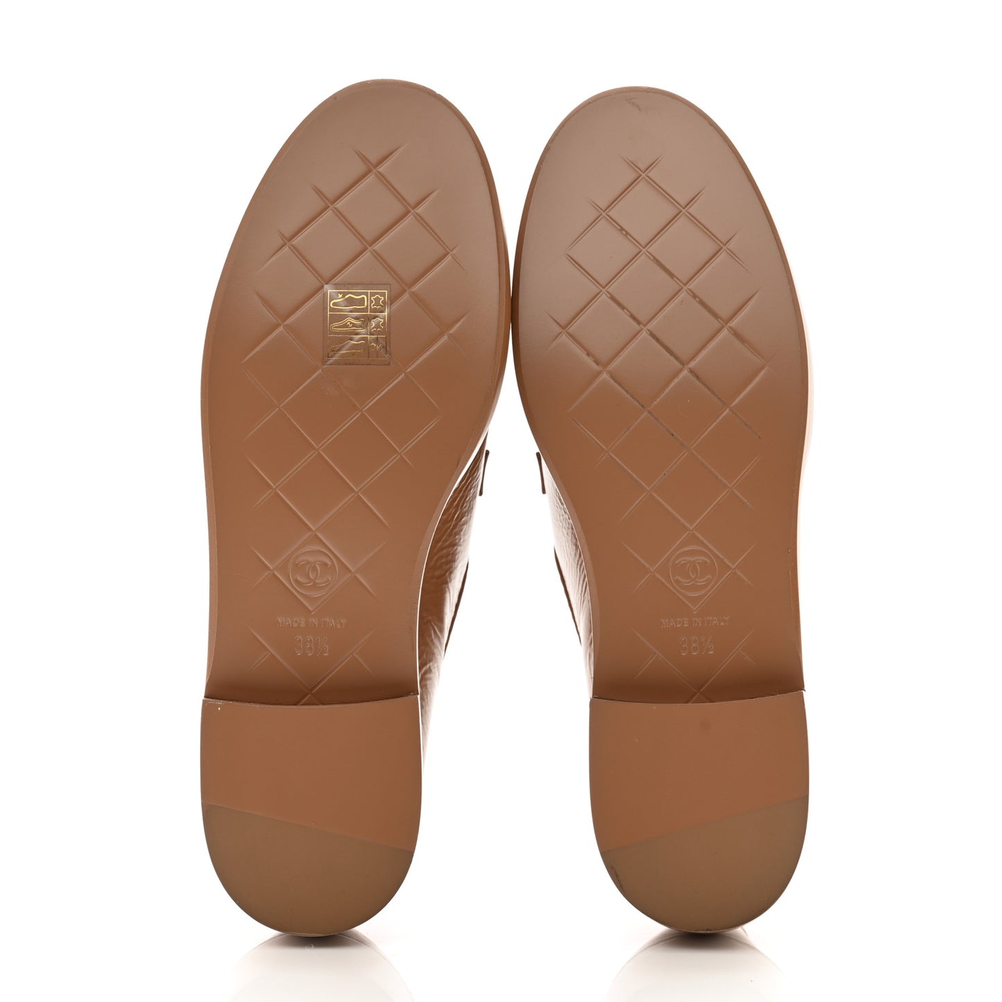 Shiny Crumpled Lambskin Quilted CC Turnlock Moccasins 38.5 Dark Beige