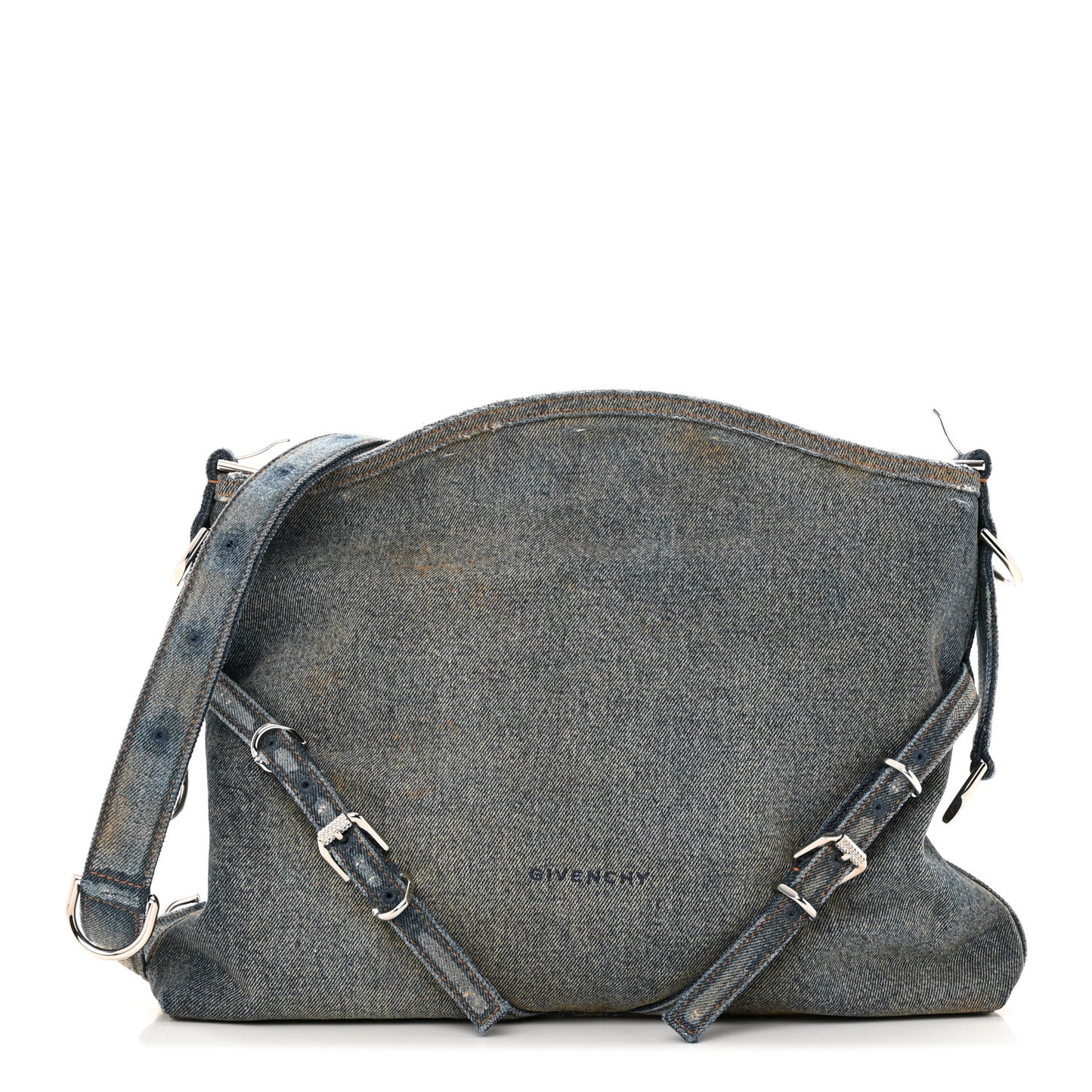 Washed Denim Medium Voyou Bag Military Blue