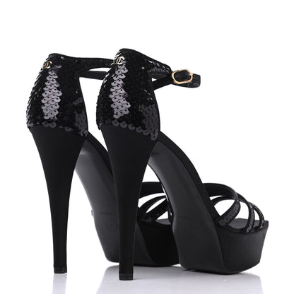 Chanel Satin Sequin Platform Pumps 41 Black 4 of 13