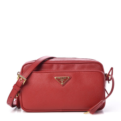 Prada Saffiano Lux Double Zip Crossbody Bag Fuoco 1 of 9