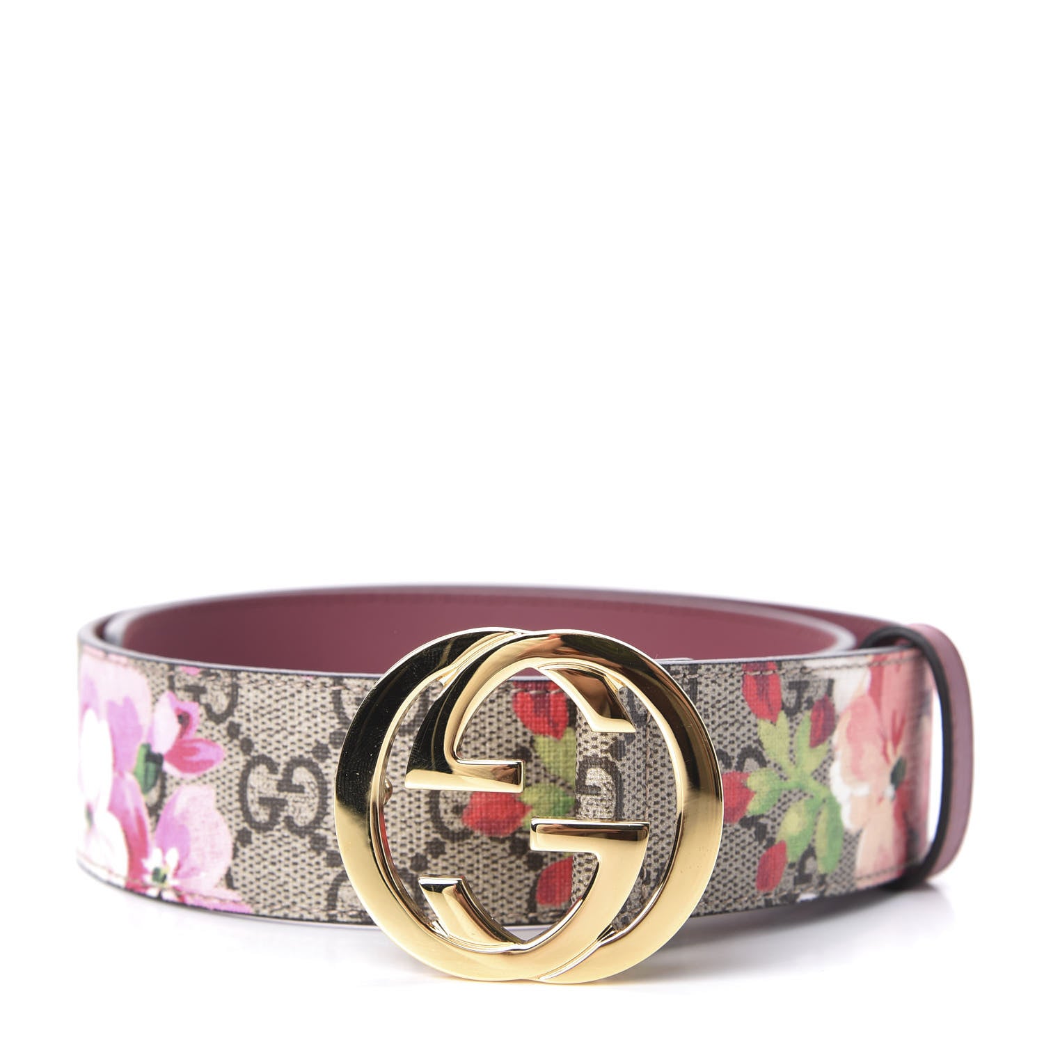 Gucci GG Supreme Monogram Blooms Moon Calfskin Interlocking G 37mm Belt 70 28 Beige Ebony Multicolor Dry Rose 1 of 4