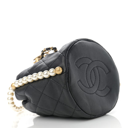Chanel Calfskin Quilted Pearl Mini About Pearls Drawstring Bucket Bag Black 4 of 10