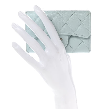 Chanel Caviar Quilted Flap Card Holder Wallet Light Blue 2 of 9