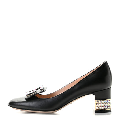 Gucci Malaga Kid Crystal Square G Madelyn Mid Heel Loafer Pumps 38 Black 1 of 14