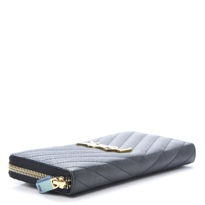 Saint Laurent Grain De Poudre Matelasse Chevron Monogram Zip Around Wallet Black 4 of 8