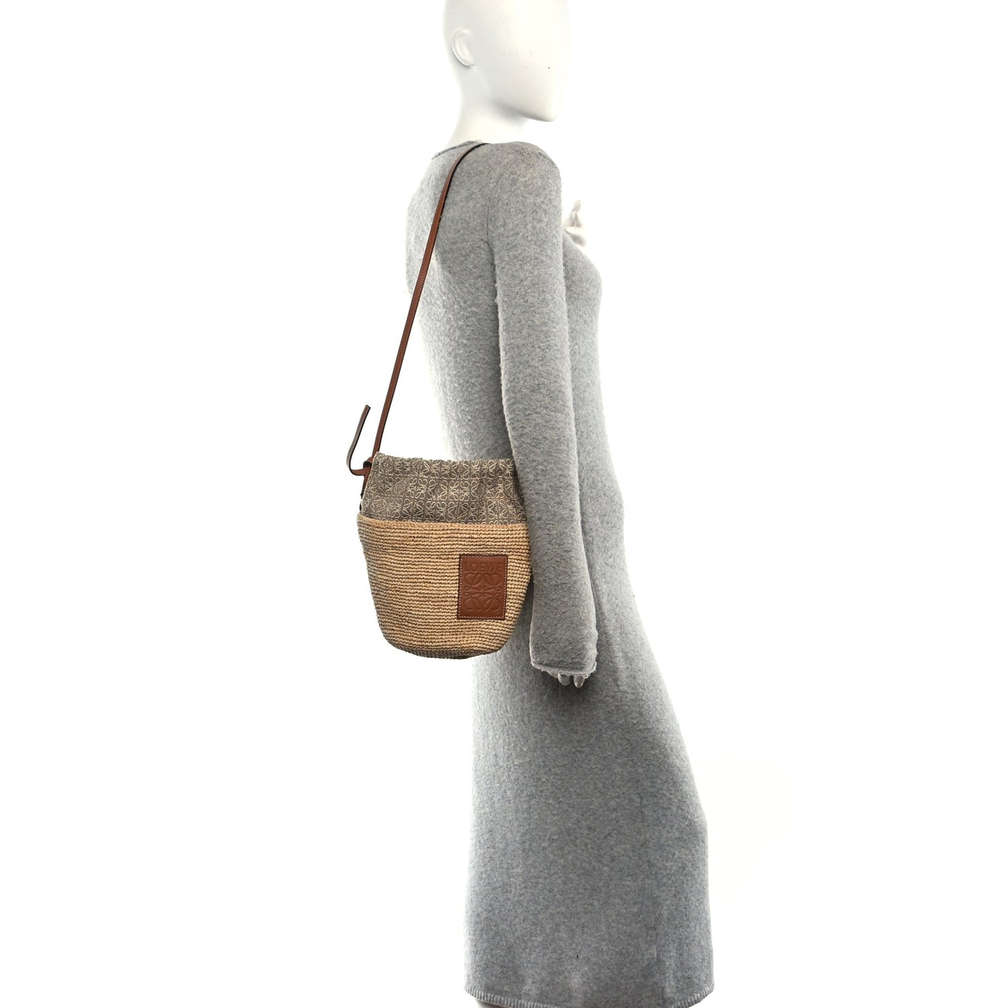 Calfskin Raffia Anagram Paulas Ibiza Pochette Bag Natural Tan