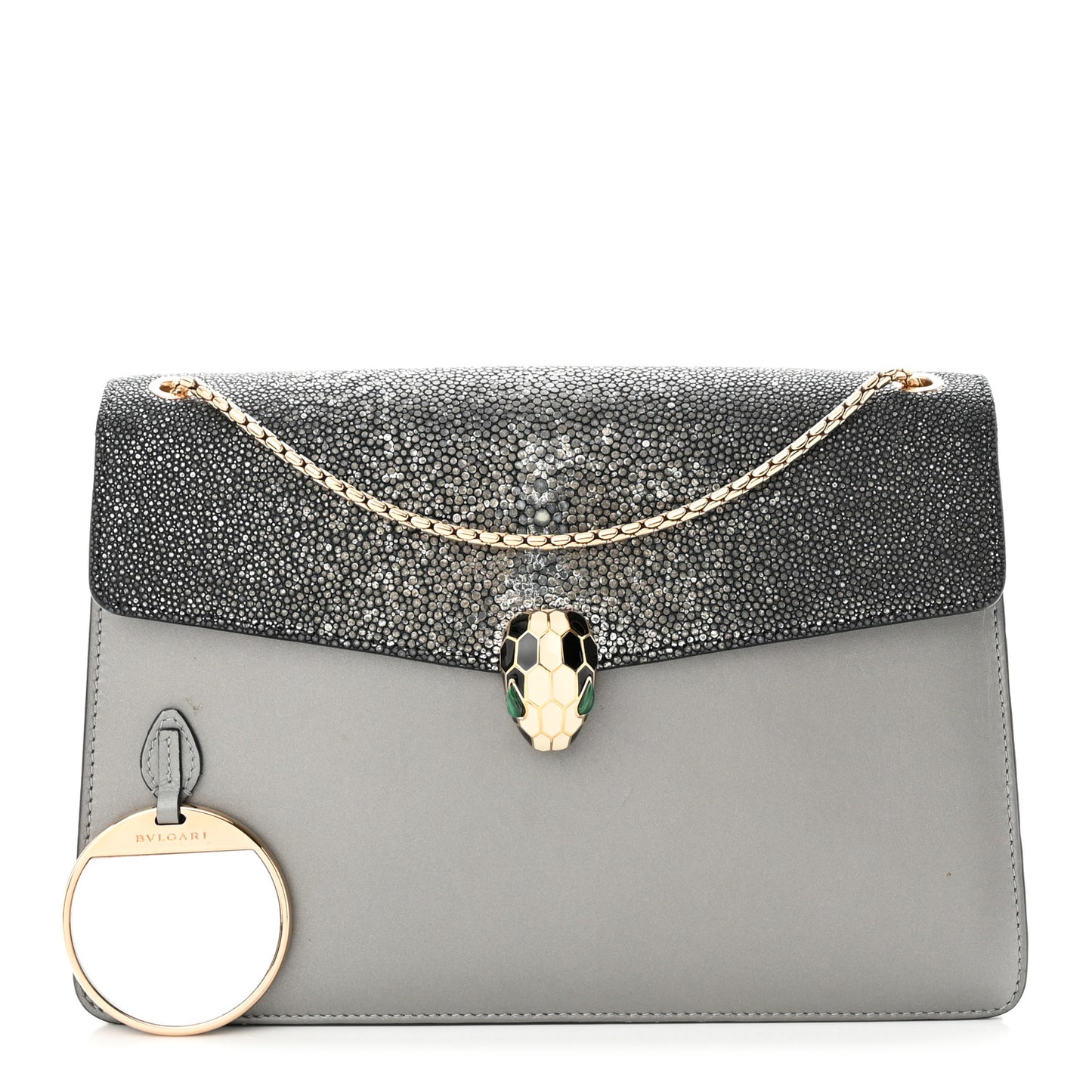 Calfskin Galuchat Serpenti Forever Shoulder Bag Grey