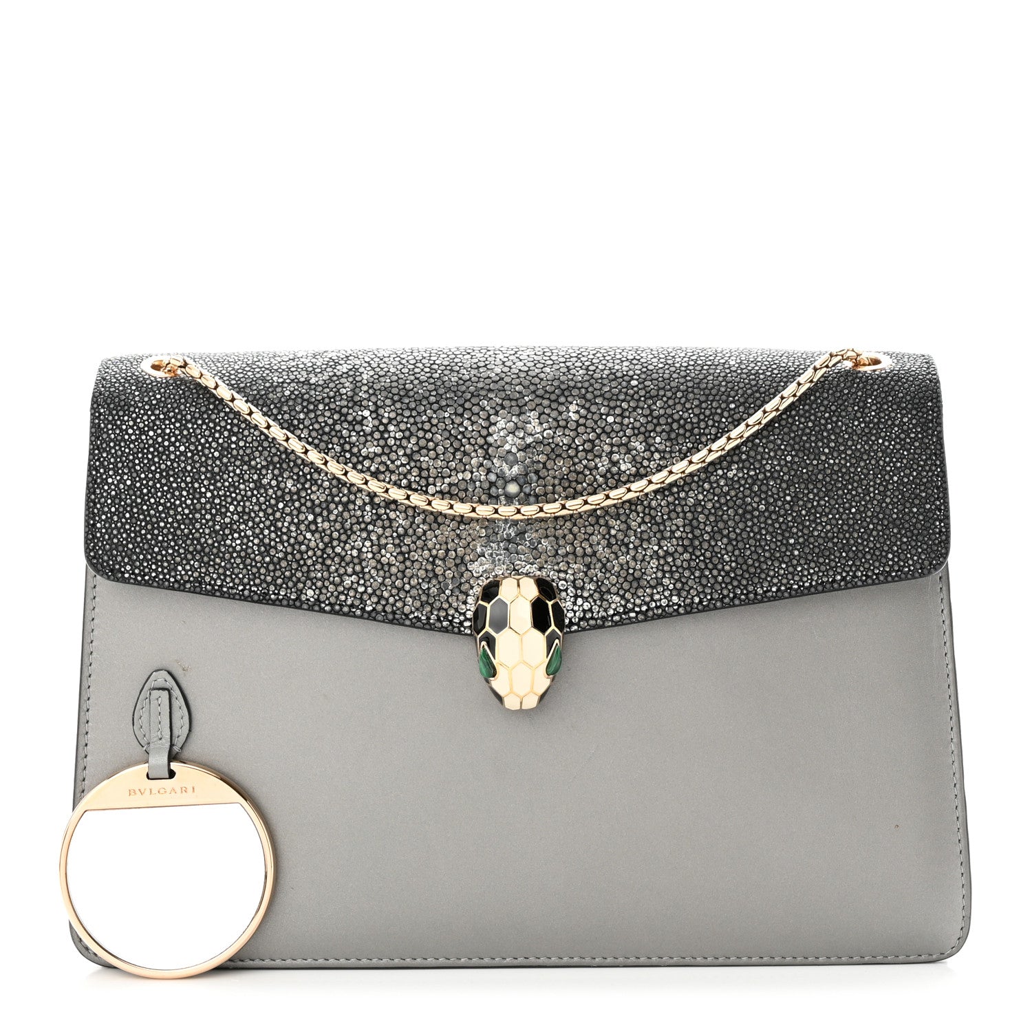Bulgari Calfskin Galuchat Serpenti Forever Shoulder Bag Grey 1 of 16