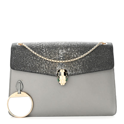 Bulgari Calfskin Galuchat Serpenti Forever Shoulder Bag Grey 1 of 16
