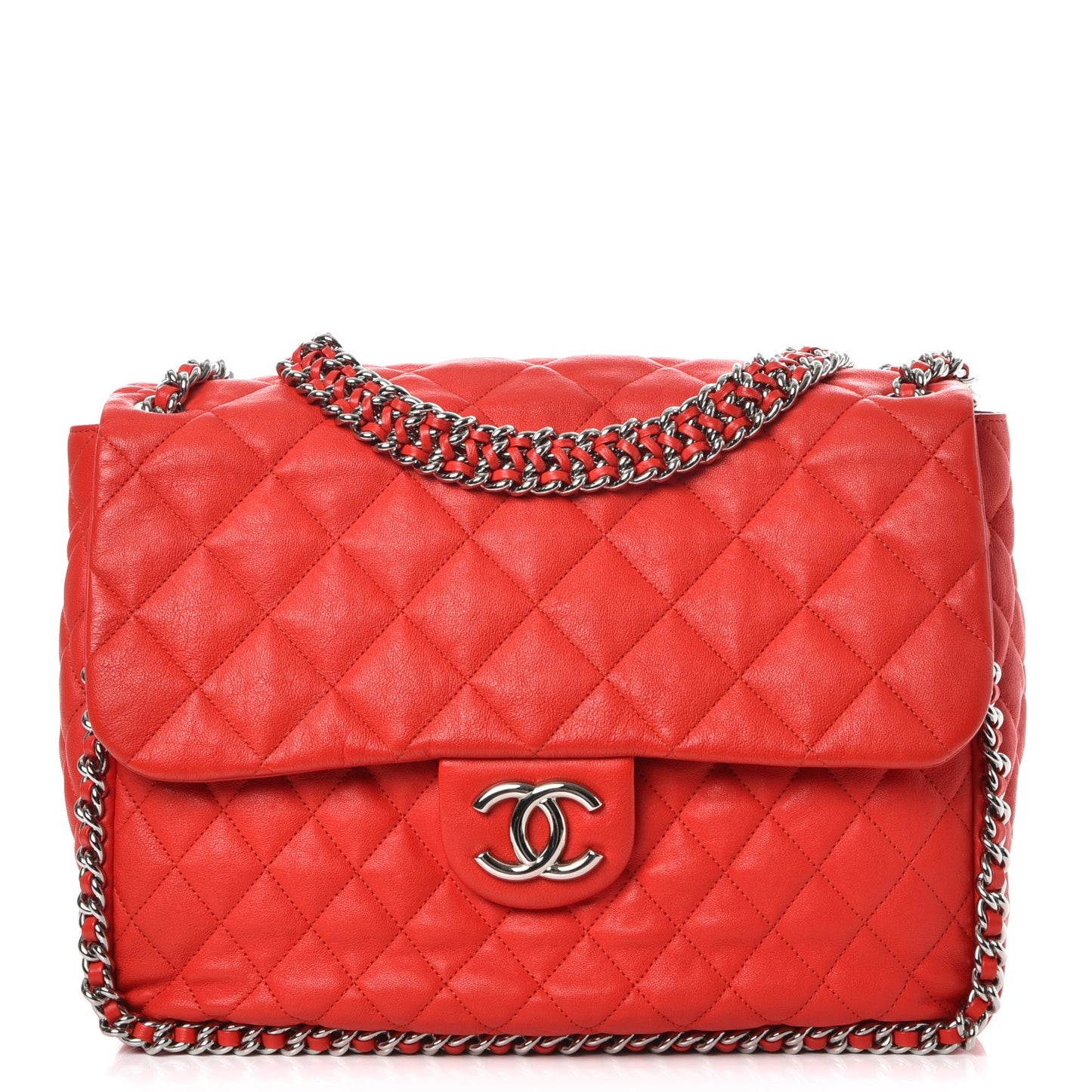 Washed Lambskin Quilted Maxi Chain Around Flap Red