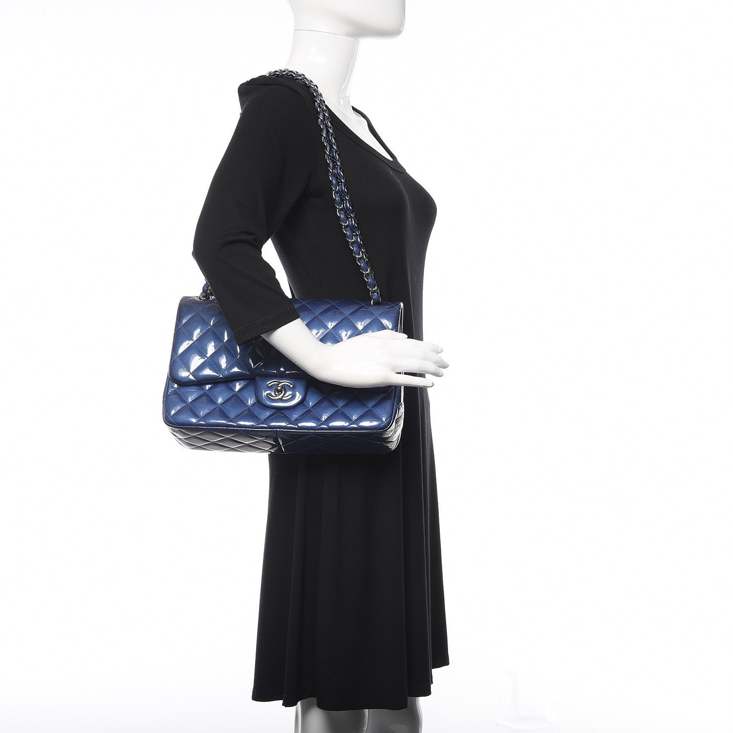 Chanel Patent Quilted Jumbo Double Flap Blue 2 of 13