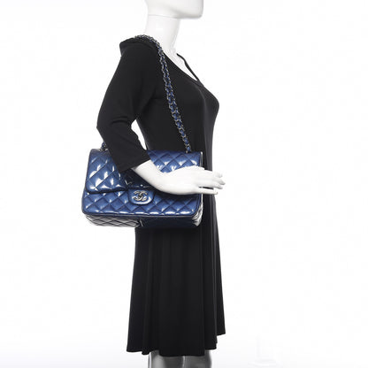 Chanel Patent Quilted Jumbo Double Flap Blue 2 of 13