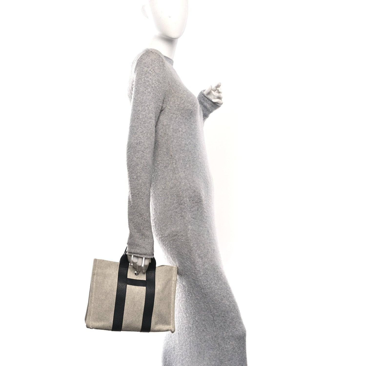 Hermes Toile Taurillon Clemence Sac Harnais Tote PM Black 2 of 10