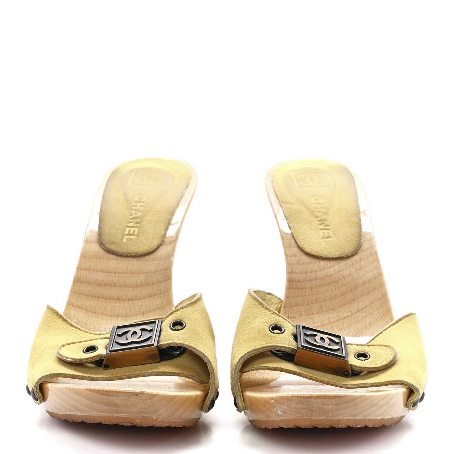 Chanel Suede CC Buckle Clogs 37 Yellow 2 of 7