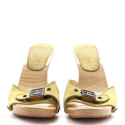 Chanel Suede CC Buckle Clogs 37 Yellow 2 of 7