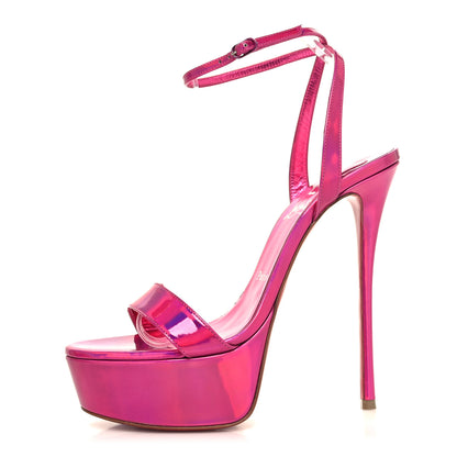 Christian Louboutin Patent Psychic Loubi Queen Alta 150 Platform Sandals 38 Fuxia 1 of 8