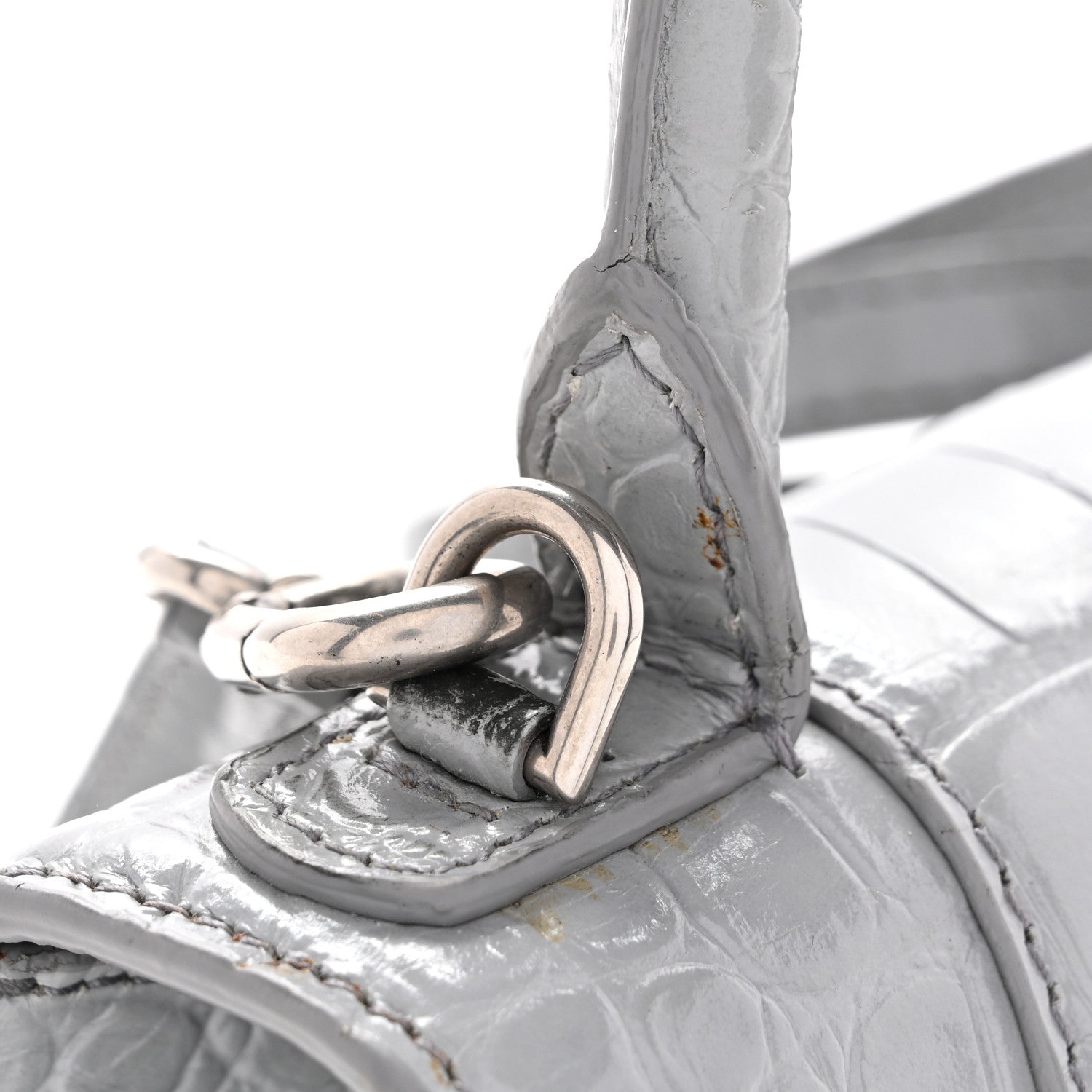 Balenciaga Shiny Calfskin Crocodile Embossed Hourglass Top Handle