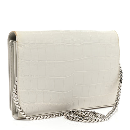 Saint Laurent Calfskin Crocodile Embossed Monogram Chain Wallet Blanc Vintage 3 of 16