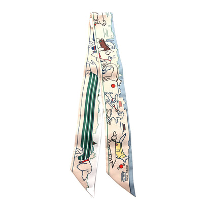 Hermes Silk Les Chiens Parisiens Twilly Creme Bleu Vert 2 of 4