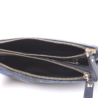 Valentino Garavani Nylon Camubutterfly Rockstud Double Zip Pouch Marine 4 of 9
