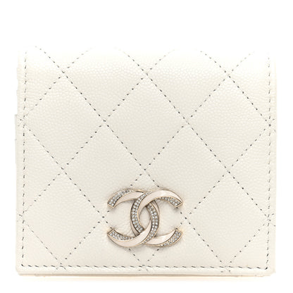 Chanel Caviar Quilted Crystal Enamel Quilted Compact Bifold Wallet White 1 of 7