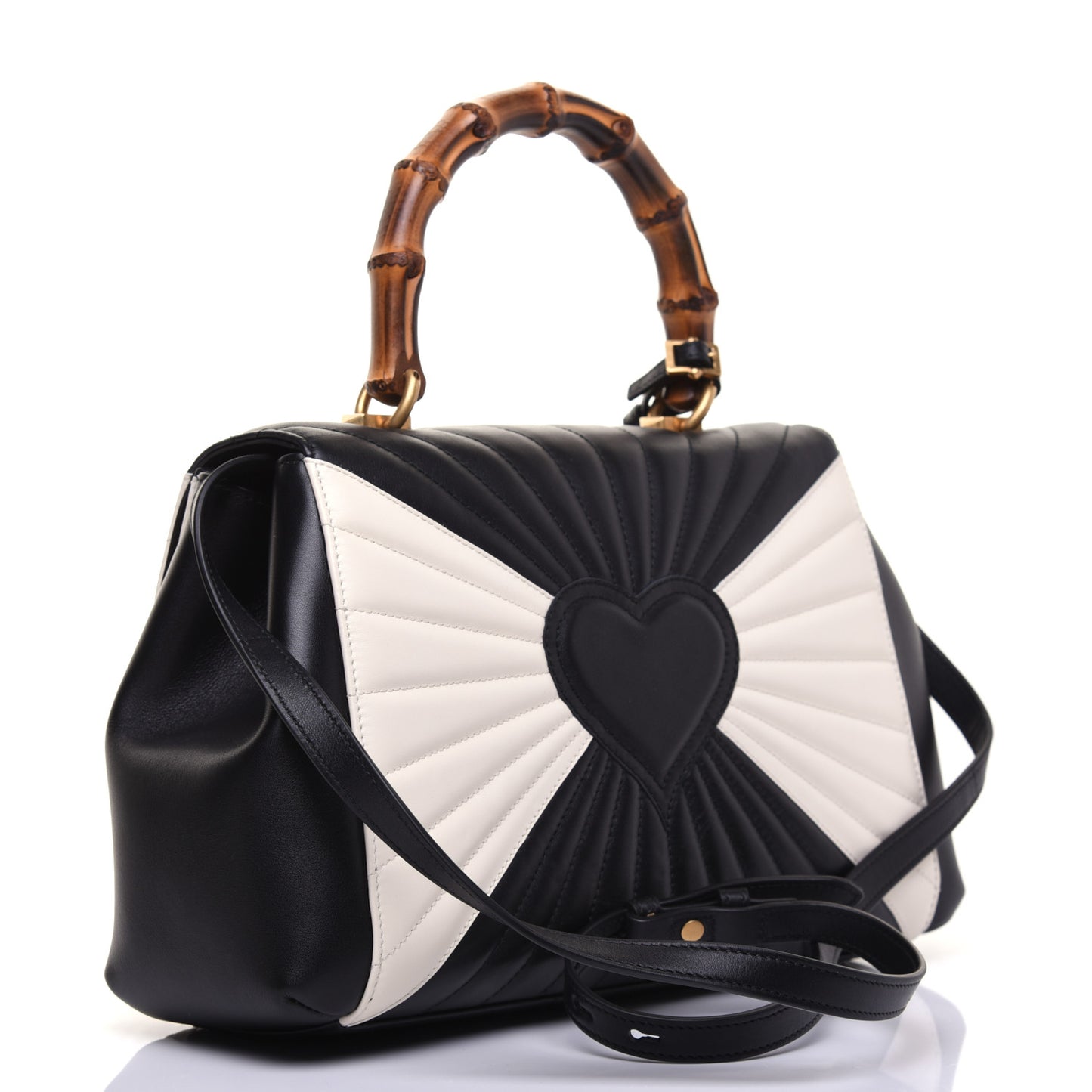 Calfskin Bamboo Trapuntata Queen Margaret Top Handle Bag Mystic White Black