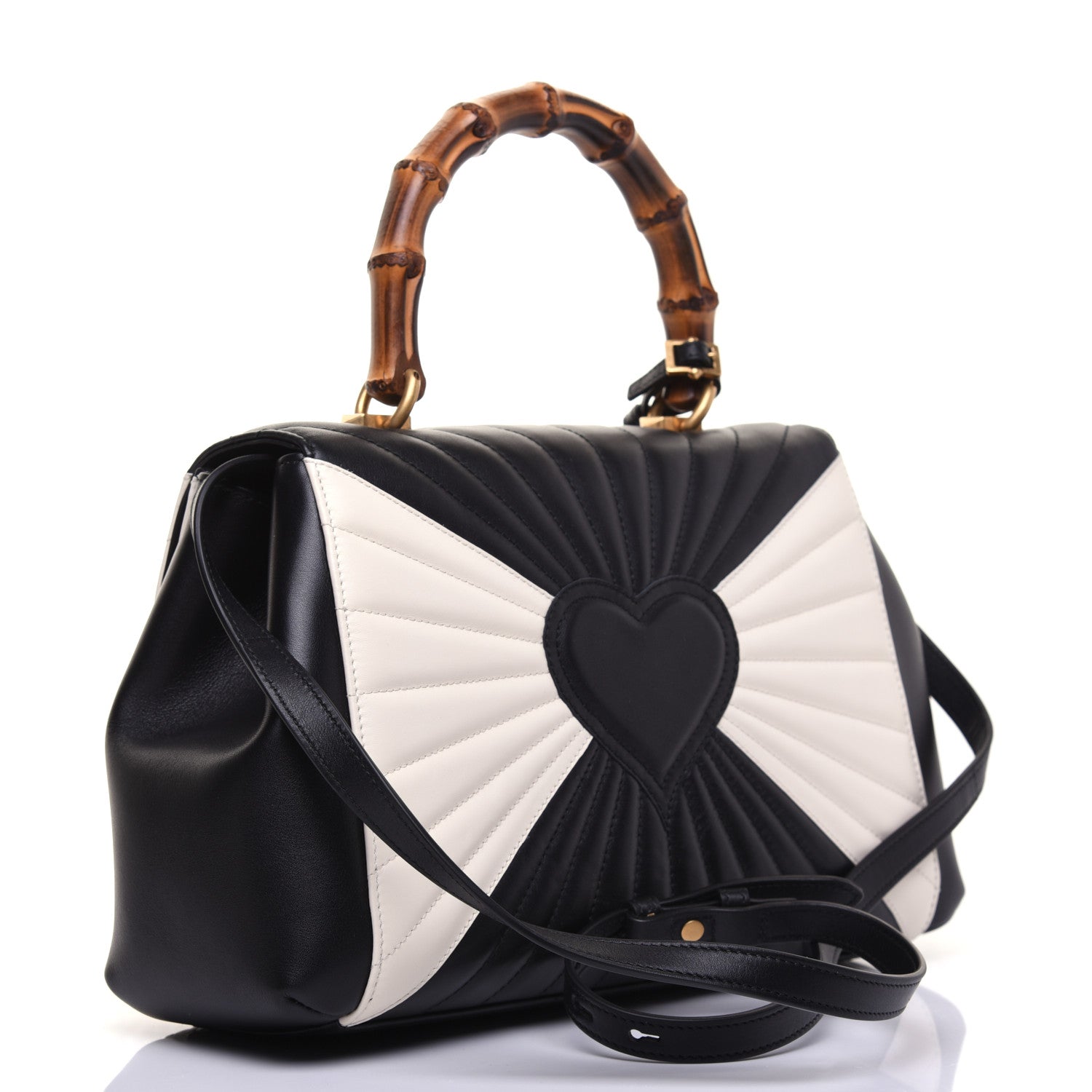 Gucci Calfskin Bamboo Trapuntata Queen Margaret Top Handle Bag Mystic White Black 3 of 19