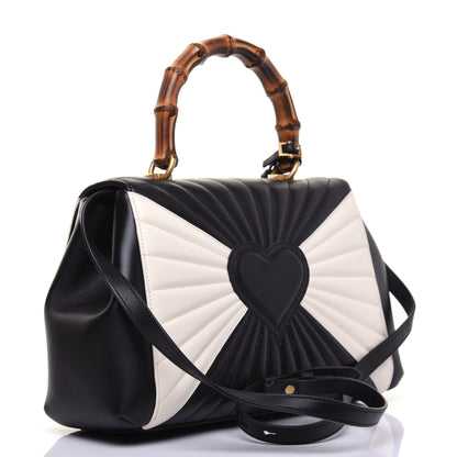 Gucci Calfskin Bamboo Trapuntata Queen Margaret Top Handle Bag Mystic White Black 3 of 19