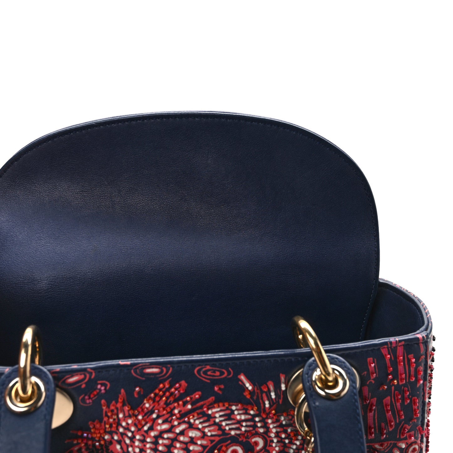 Smooth Calfskin Beaded Animals Medium Lady Dior Deep Blue Fuchsia