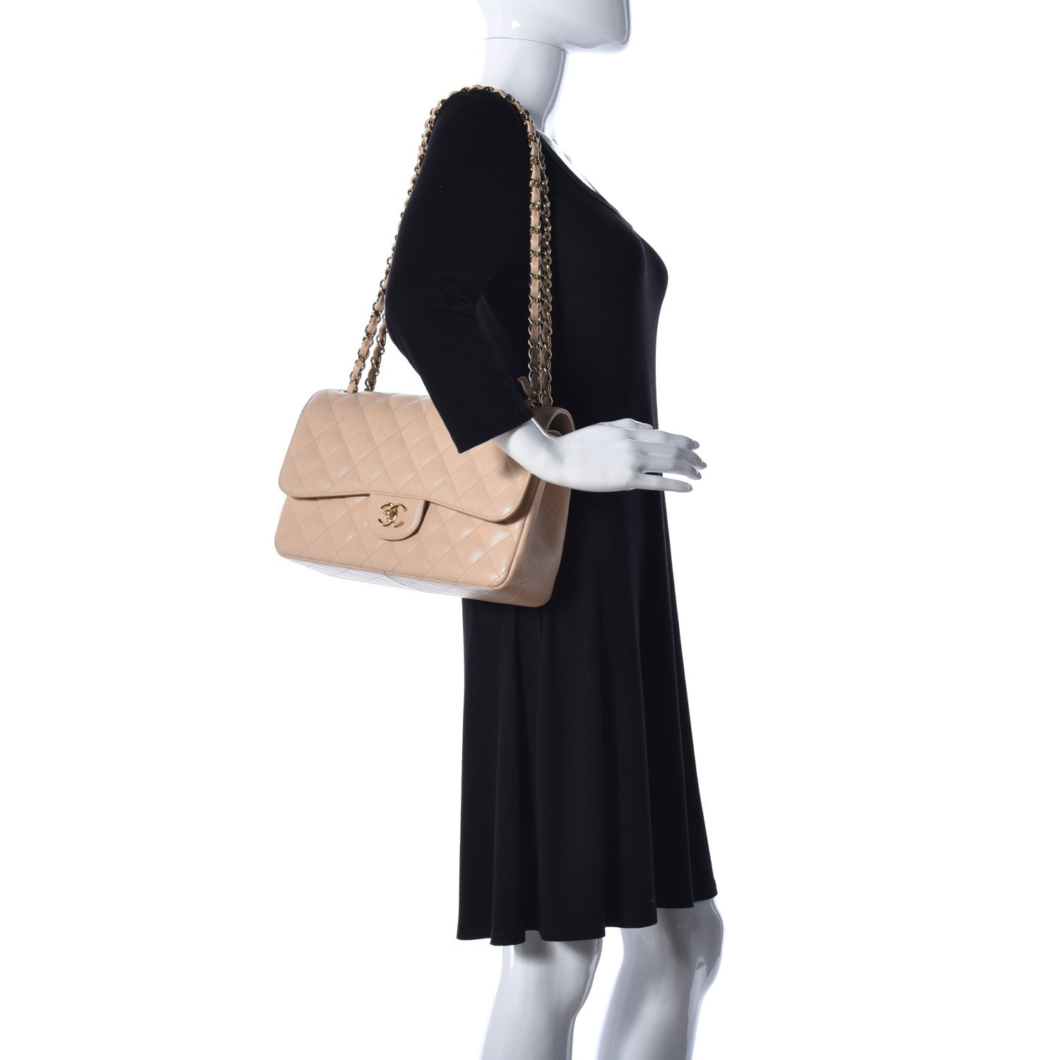 Chanel Caviar Quilted Jumbo Double Flap Light Beige 2 of 22