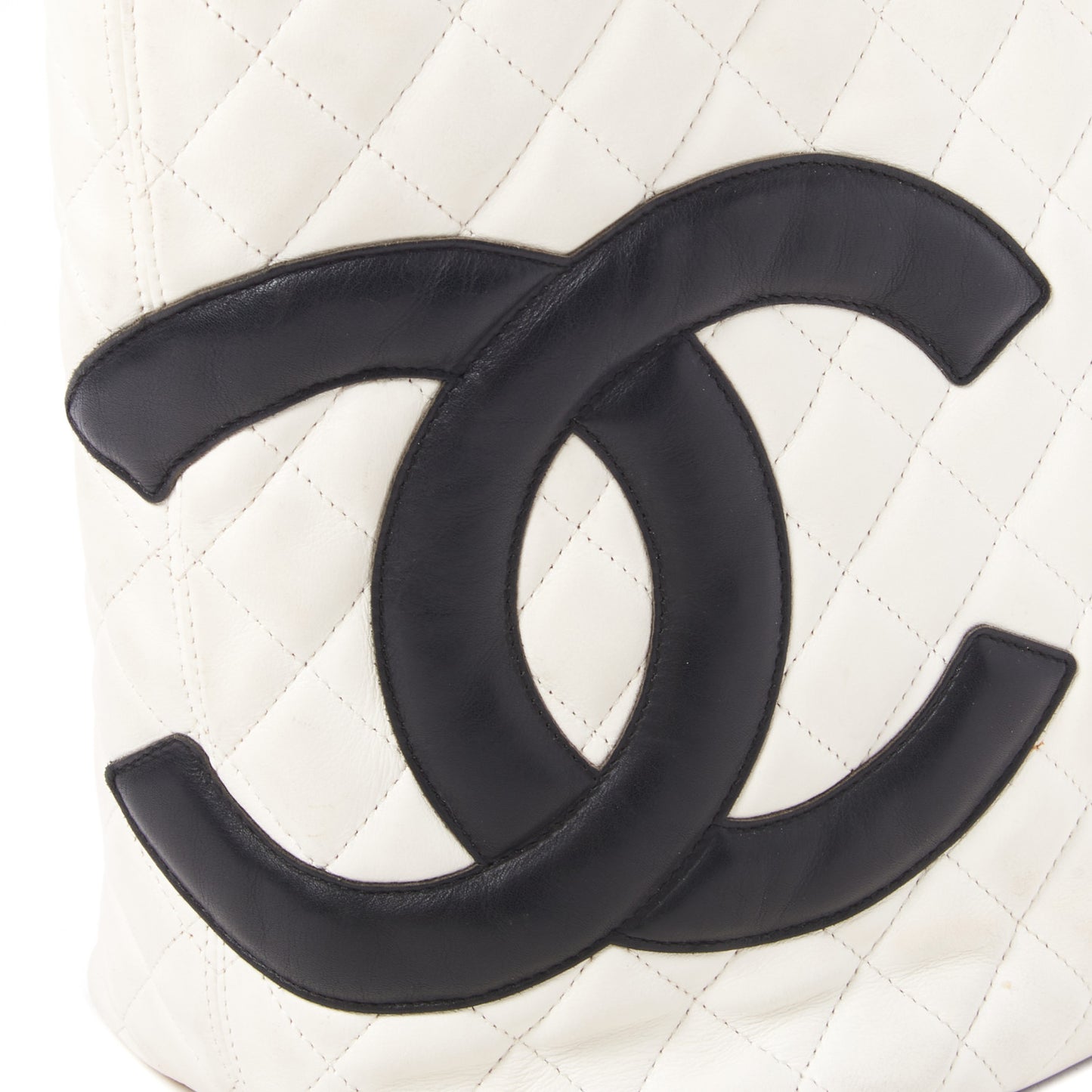 Calfskin Quilted Large Cambon Tote White Black
