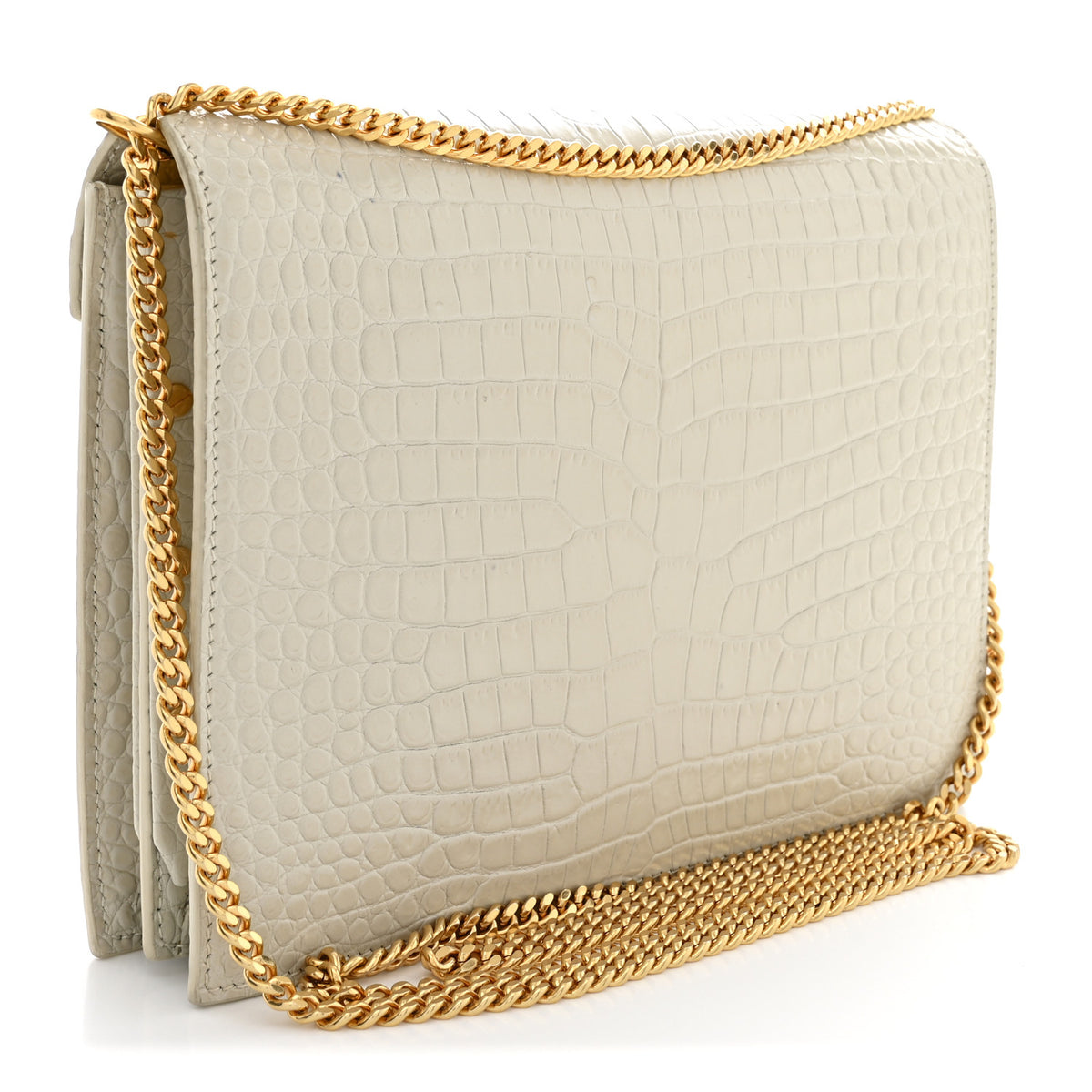 Calfskin Crocodile Embossed Monogram Cassandra Clasp Bag Crema Soft