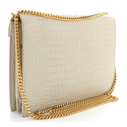 Saint Laurent Calfskin Crocodile Embossed Monogram Cassandra Clasp Bag Crema Soft 3 of 14