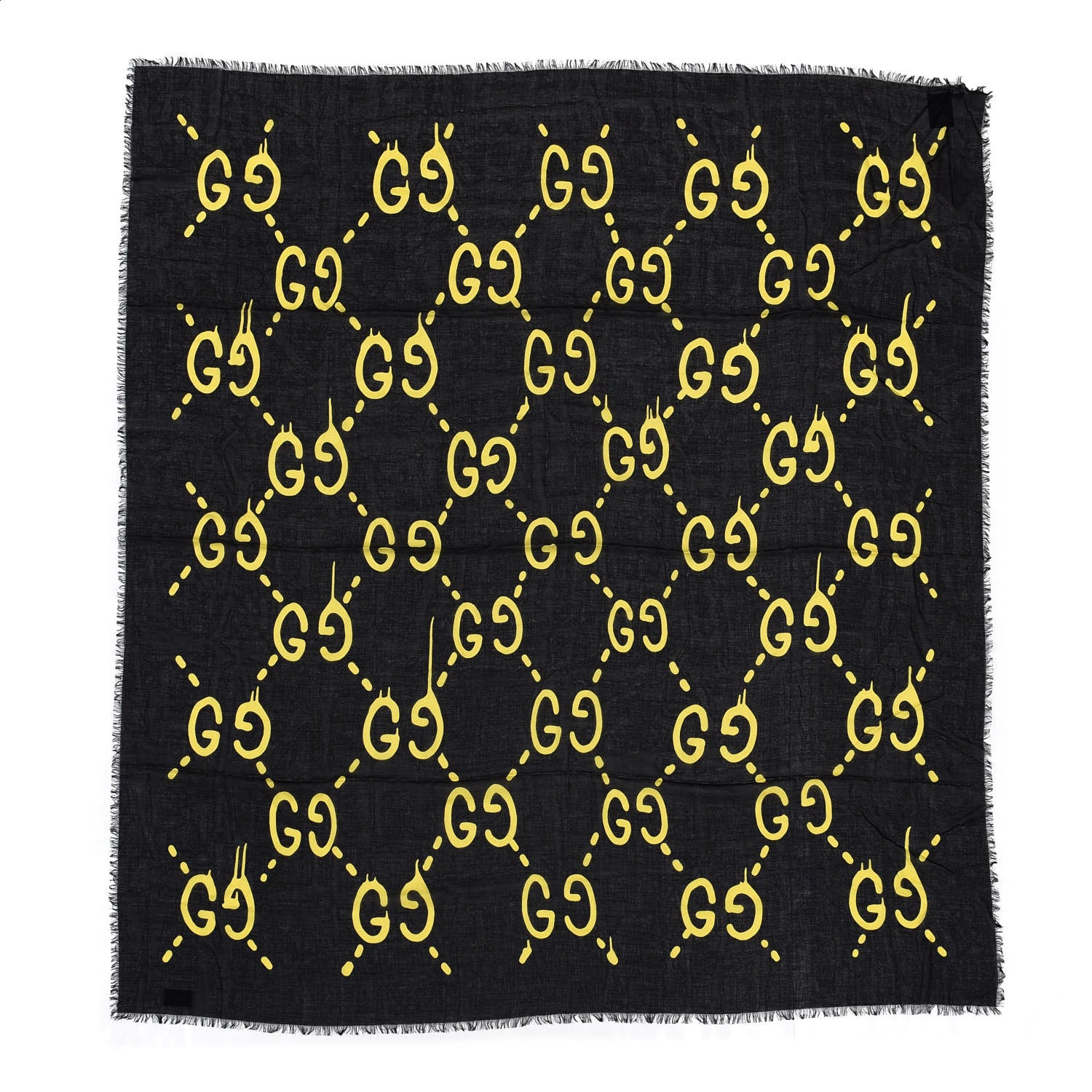 Gucci Modal Silk GG Writers Shawl Black Yellow 1 of 3