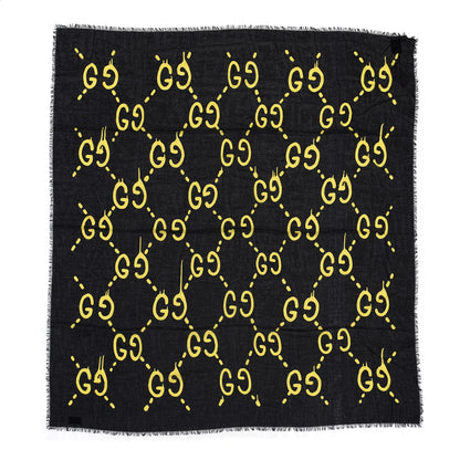 Gucci Modal Silk GG Writers Shawl Black Yellow 1 of 3