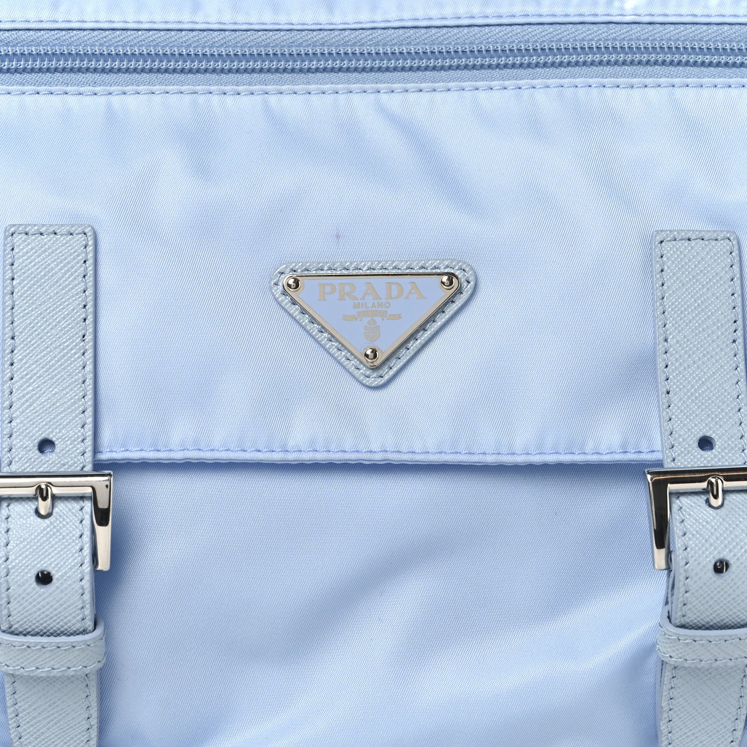 Prada Re-Nylon Vela Saffiano Pocket Double Buckle Messenger Shoulder Bag Celeste 7 of 11