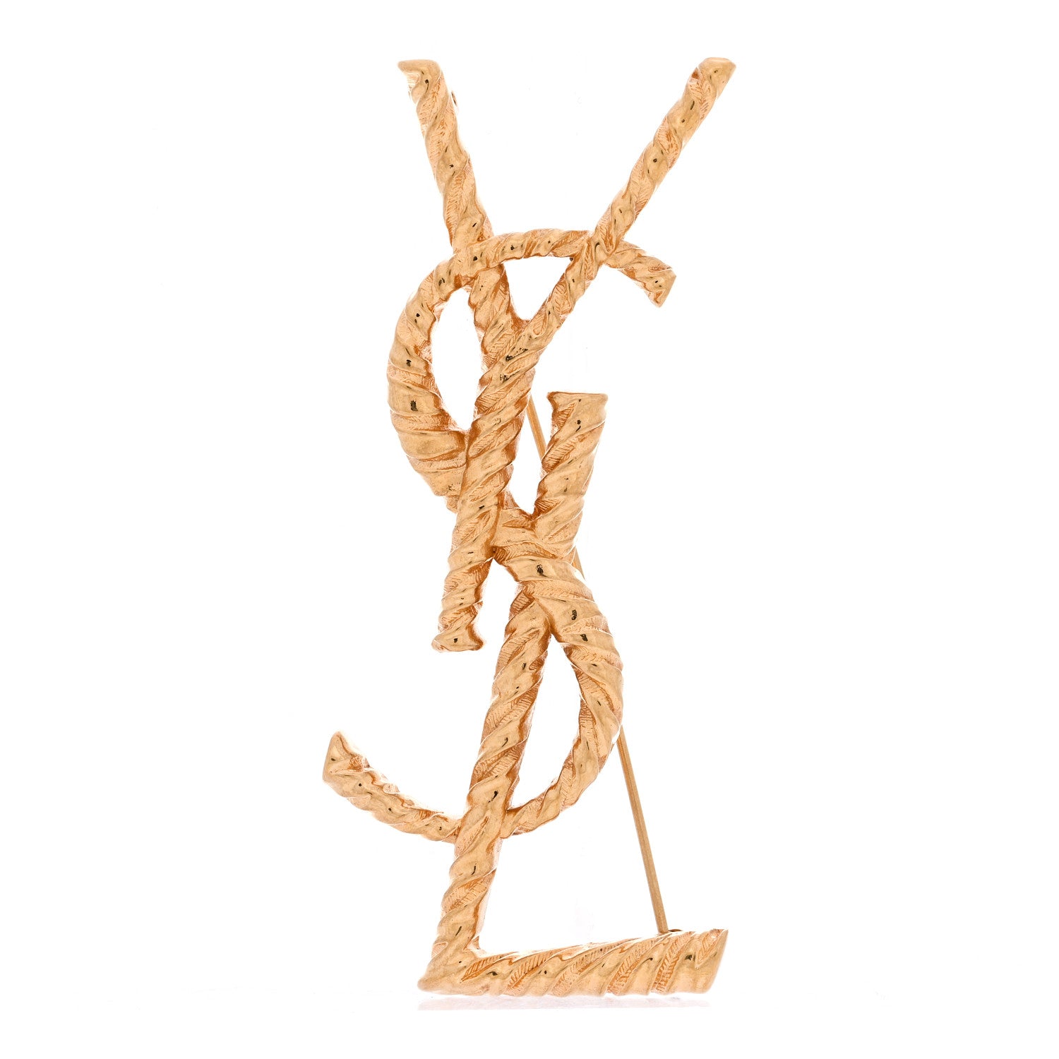 Saint Laurent Brass Cassandre Opyum YSL Twisted Brooch Gold 1 of 3