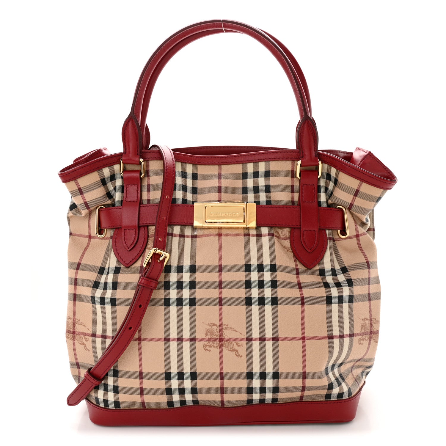 Burberry Haymarket Check Medium Golderton Tote Military Red 1 of 12