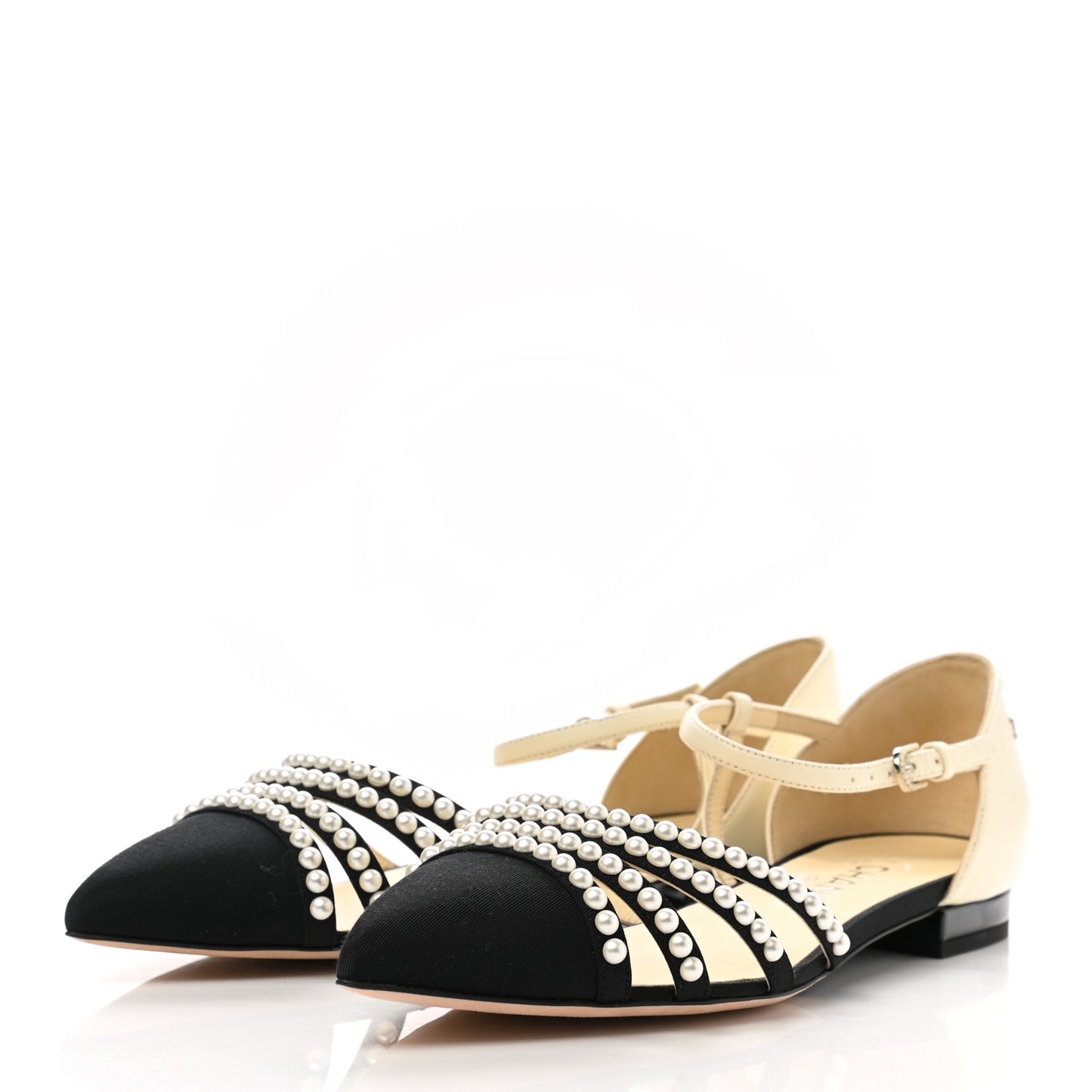 Lambskin Grosgrain Pearl Slingbacks 39.5 White Black