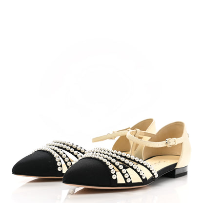 Chanel Lambskin Grosgrain Pearl Slingbacks 39.5 White Black 3 of 8