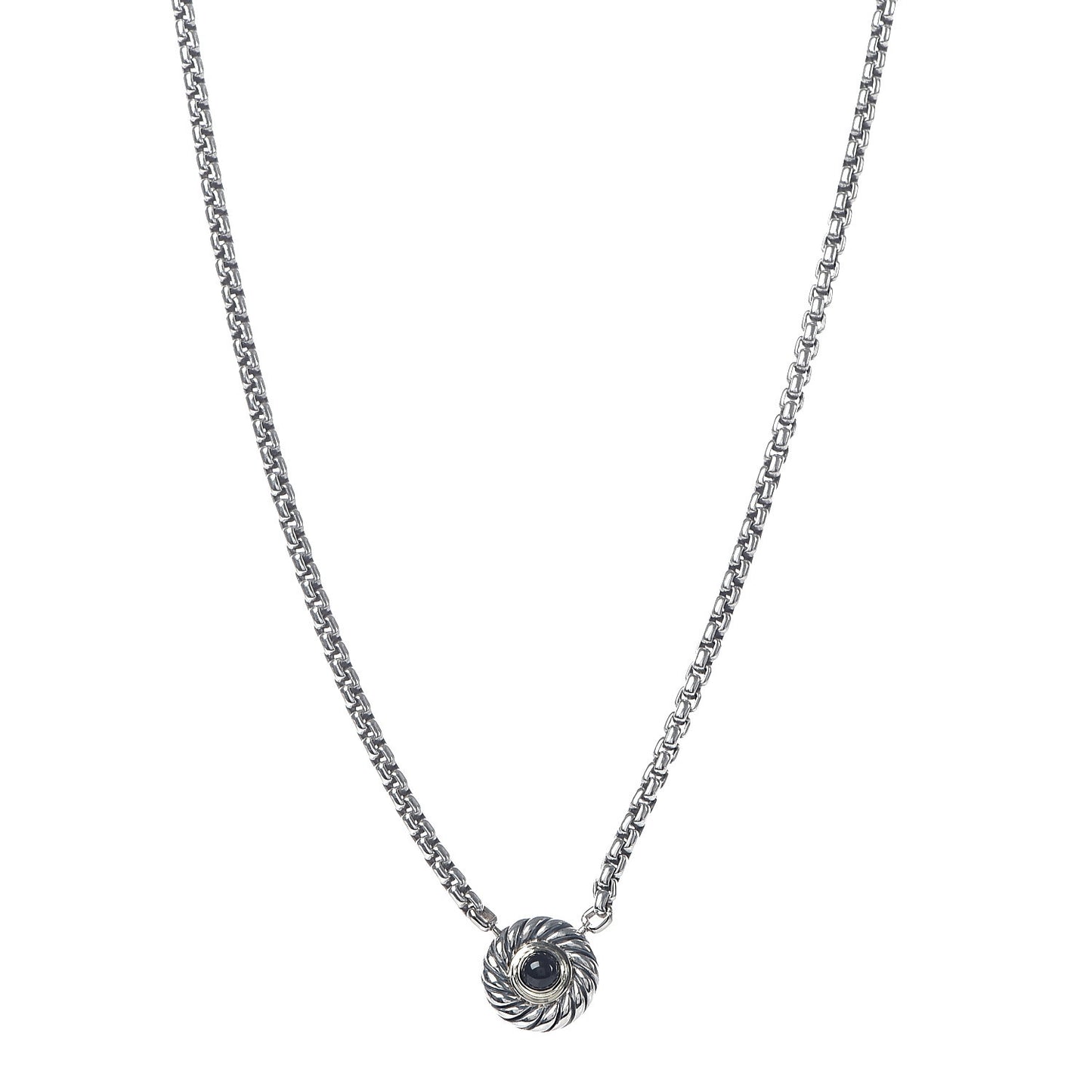 Sterling Silver 14K Yellow Gold Black Onyx 12mm Cookie Pendant Necklace