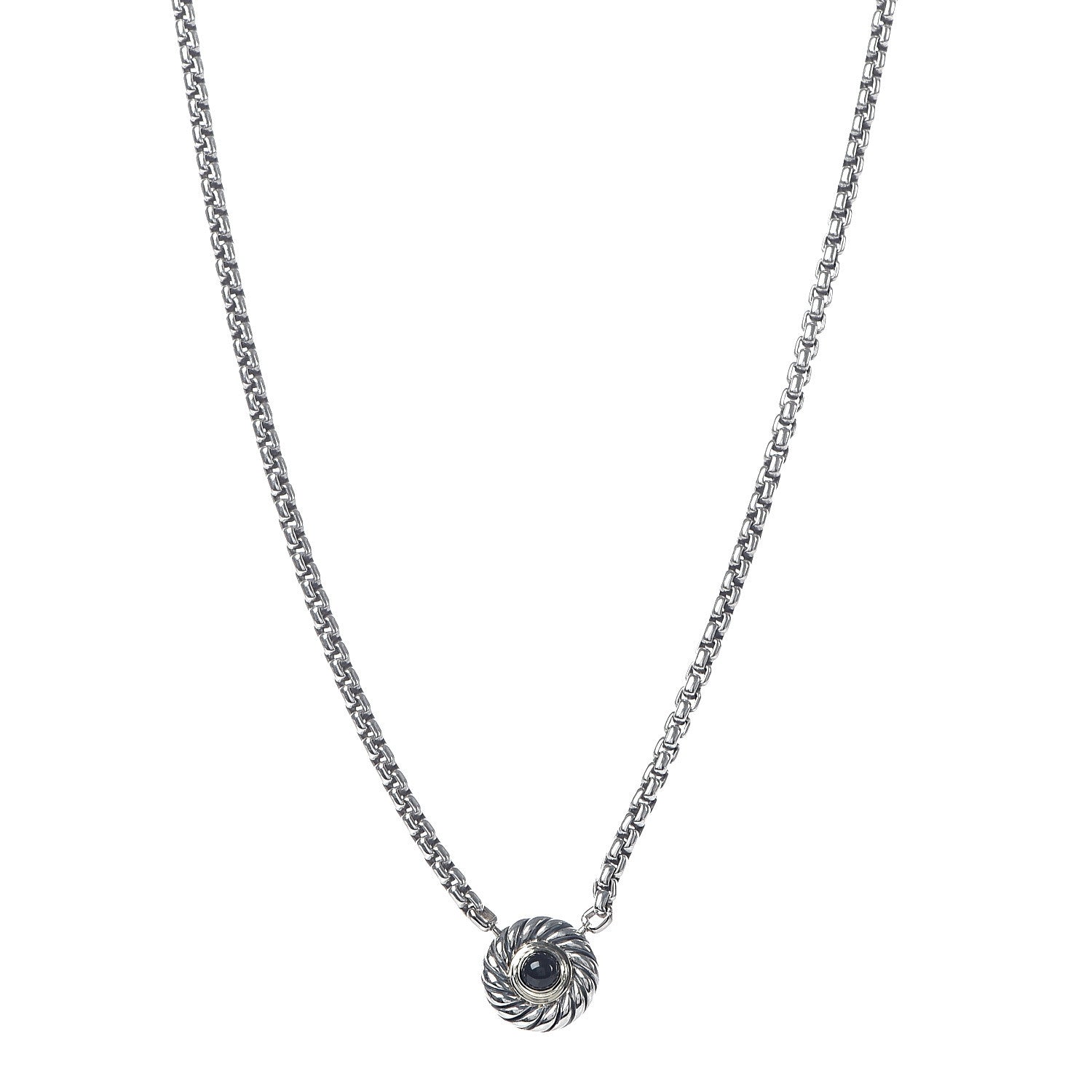 David Yurman Sterling Silver 14K Yellow Gold Black Onyx 12mm Cookie Pendant Necklace 1 of 6