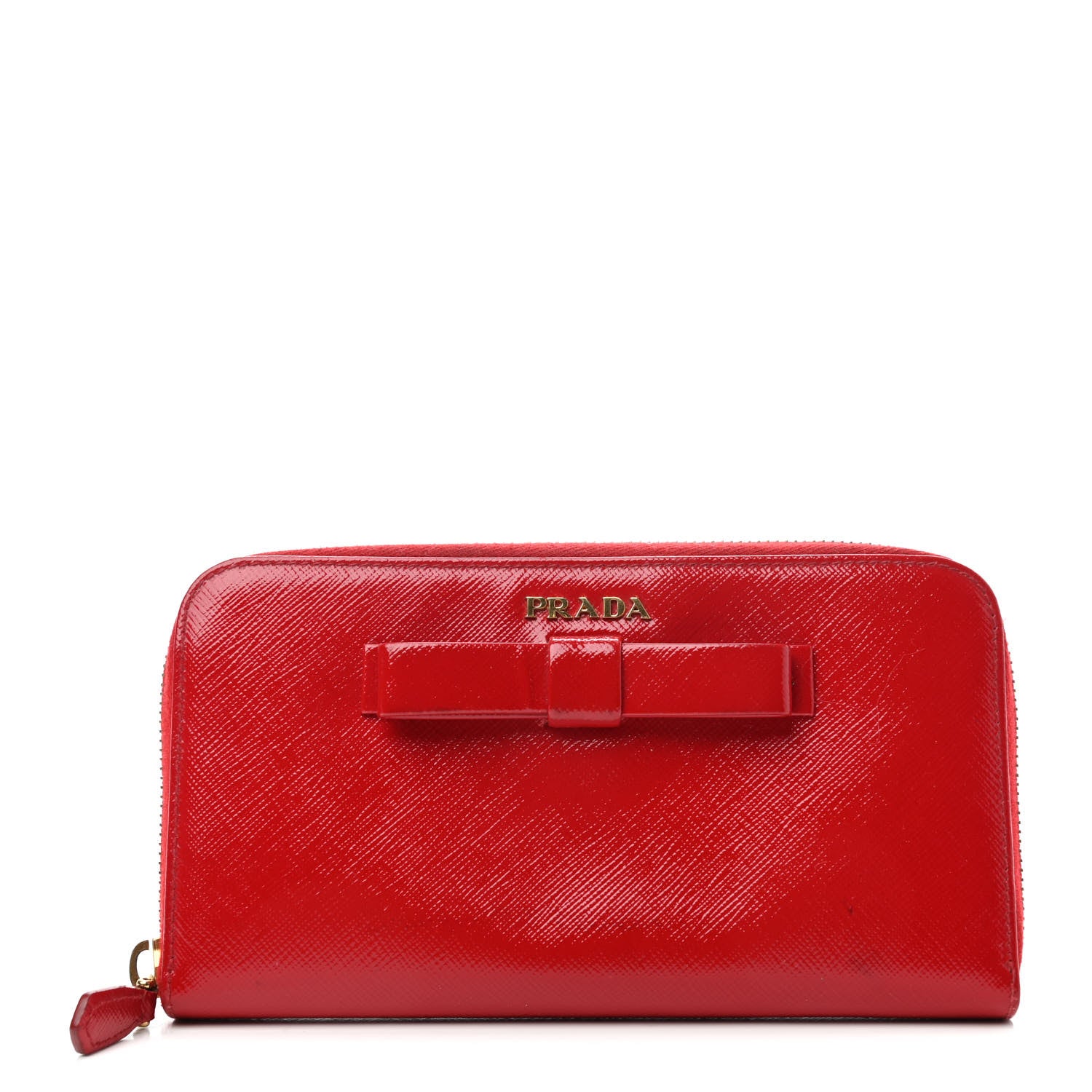 Prada Saffiano Vernice Bow Zip Around Wallet Fuoco 1 of 4