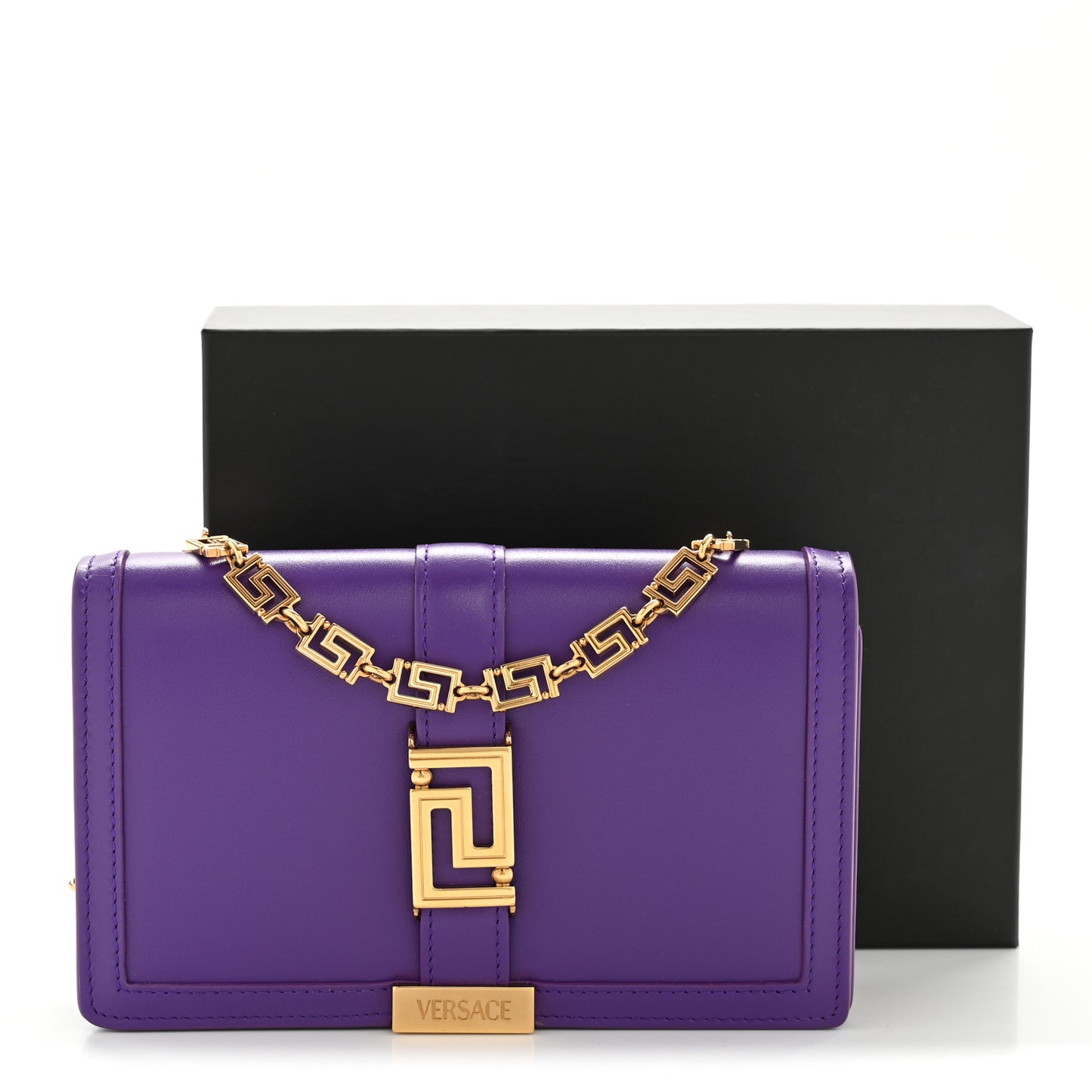 Calfskin Greca Goddess Wallet On Chain Dark Orchid