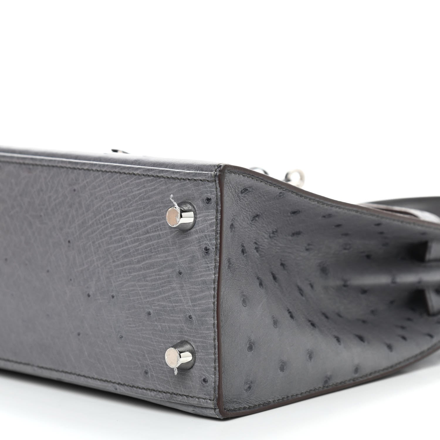 Hermes Ostrich Horseshoe Kelly Sellier 25 Gris Agate Bleu Nuit 11 of 13