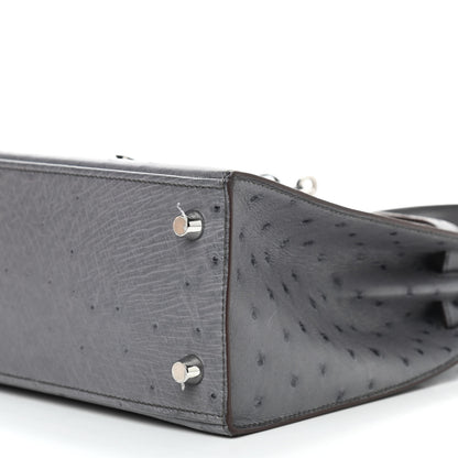 Hermes Ostrich Horseshoe Kelly Sellier 25 Gris Agate Bleu Nuit 11 of 13