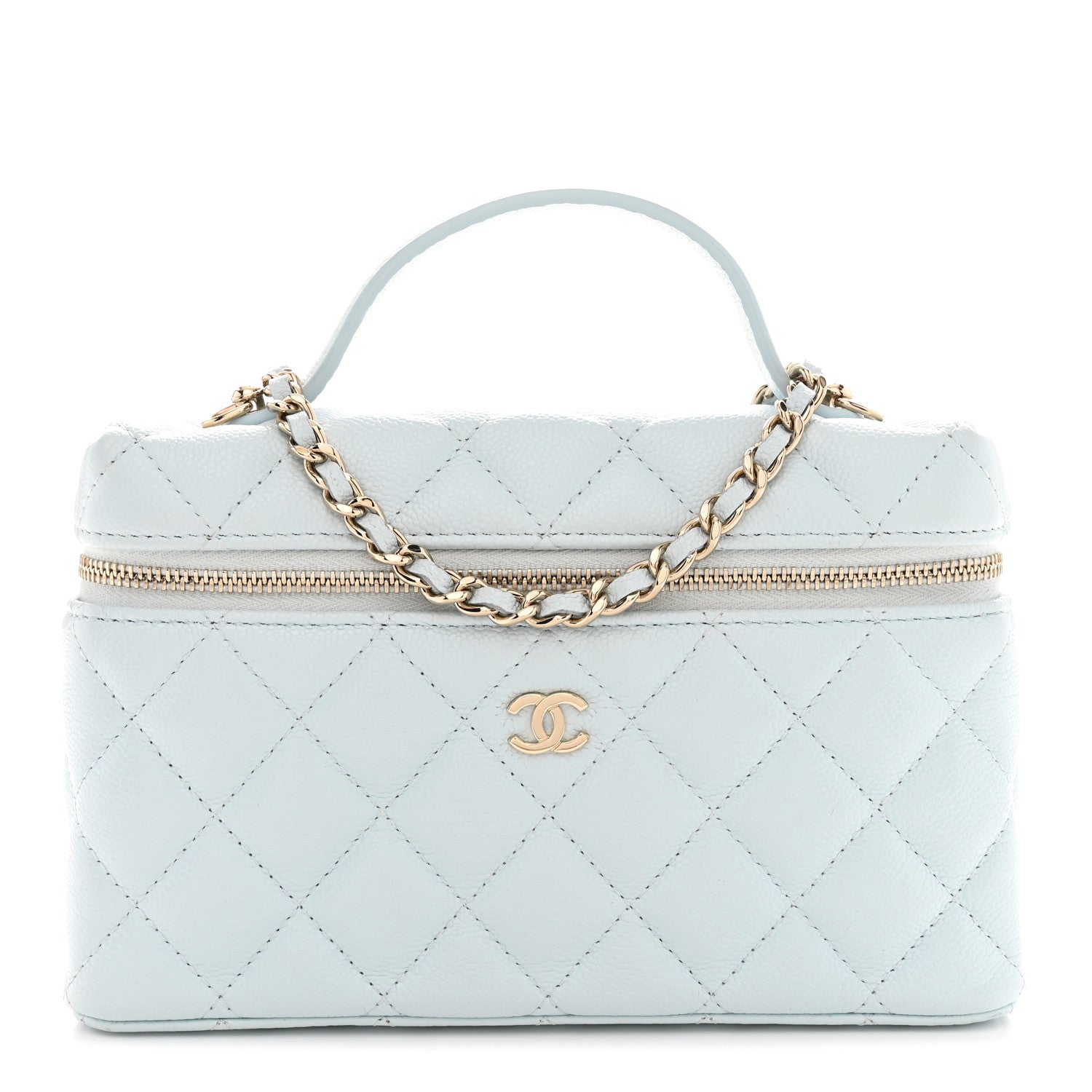 Chanel Caviar Quilted Top Handle Slim Vanity With Chain Light Blue 1 of 11