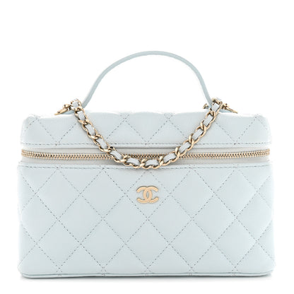 Chanel Caviar Quilted Top Handle Slim Vanity With Chain Light Blue 1 of 11